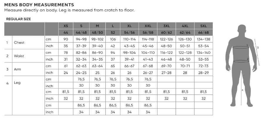 2025 Harkila Mens Body Measurements  Size Chart
